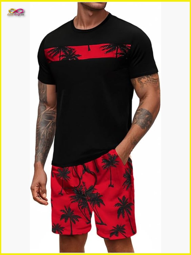 Men's Short & Top Set Graphic Print Beach Outfit Summer Casual Two Piece